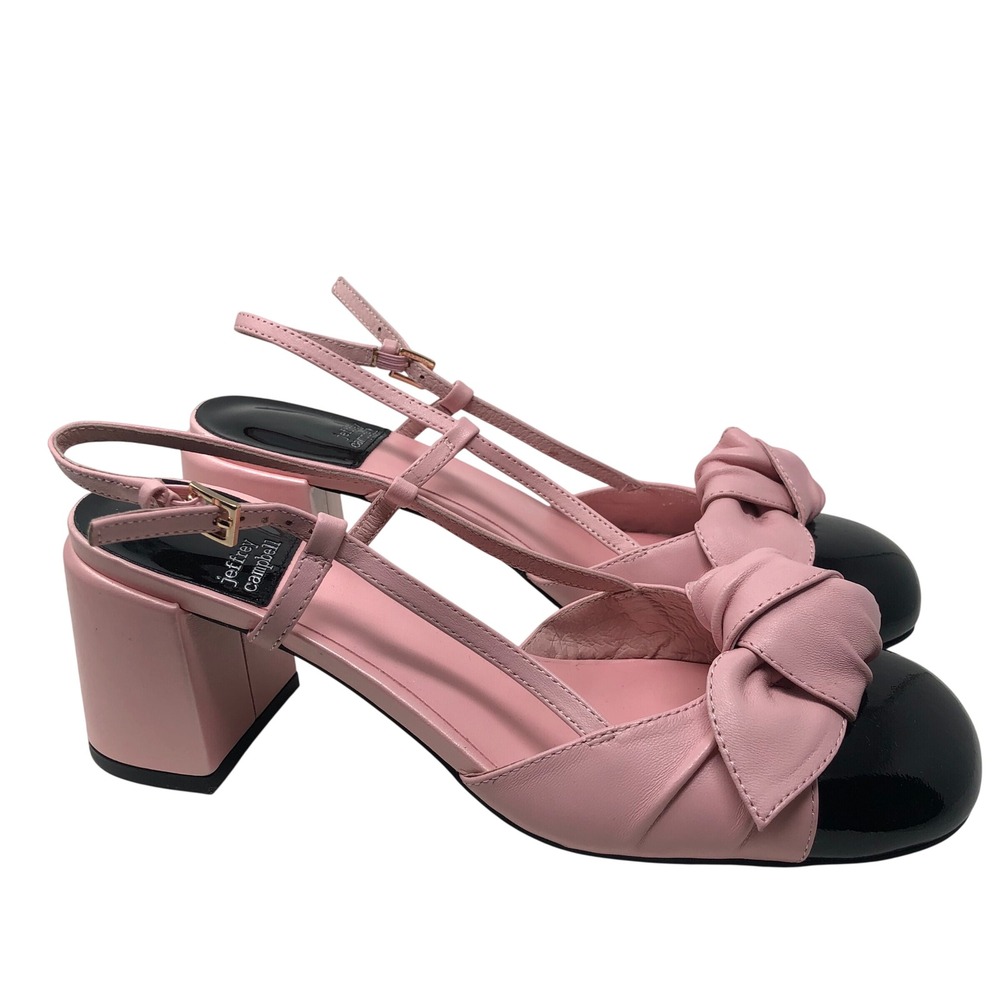 Jeffrey Campbell Heels Womens 8.5 Pink Black Cap Toe Bow Slingback Block Heel